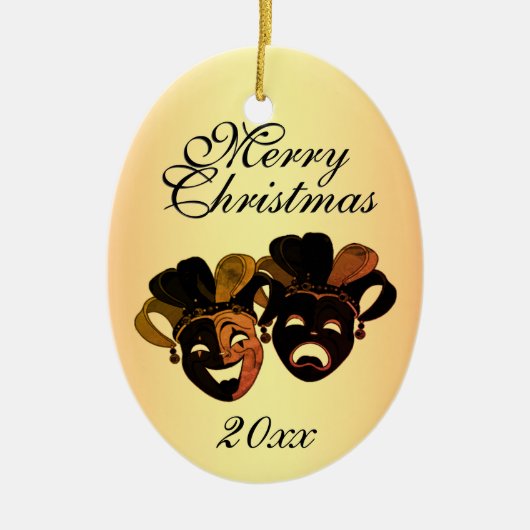 Kerstcomedy en tragische theatermaskers keramisch ornament (Voorkant)