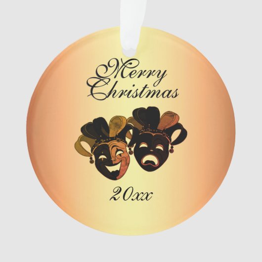 Kerstcomedy en tragische theatermaskers ornament (voorkant)
