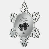 Kerstcomedy en tragische theatermaskers tin sneeuwvlok ornament (Rechts)