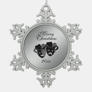Kerstcomedy en tragische theatermaskers tin sneeuwvlok ornament