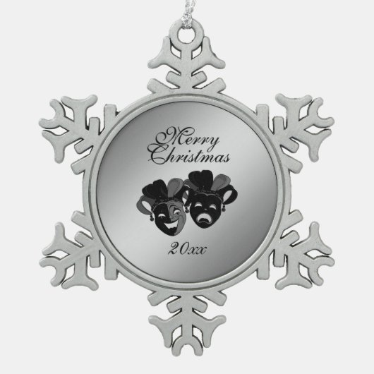 Kerstcomedy en tragische theatermaskers tin sneeuwvlok ornament (Voorkant)