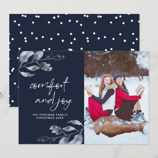 Kerstcomfort en vreugde botanische foto feestdagenkaart (Voorkant / Achterkant)