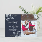 Kerstcomfort en vreugde botanische foto feestdagenkaart (Staand voorkant)