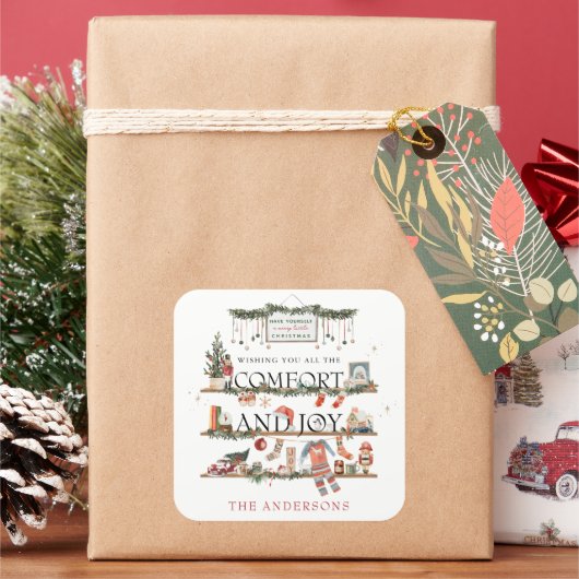 Kerstcomfort & vreugde | Een vrolijk kerstfeest Vierkante Sticker (Feestdagen)