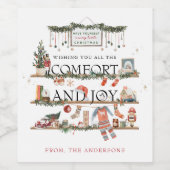 Kerstcomfort & vreugde | vrolijk Kerstfeest Wijn Etiket (Enkel label)