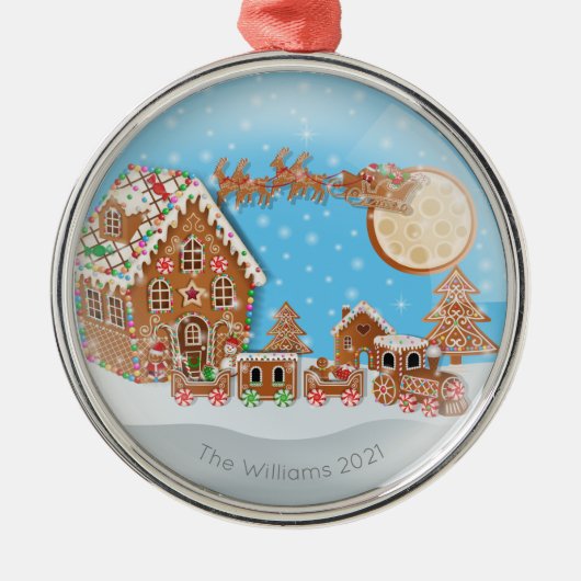 kerstconcept met landschap voor ontbijtkoek metalen ornament (Voorkant)