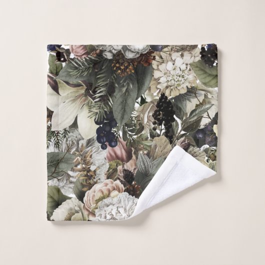 Kerstconifer Navy Cream Green Monogram Bad Handdoek (Wasdoekje)