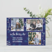 Kerstconstellatie Familie Foto Collage Blue Feestdagenkaart (Staand voorkant)