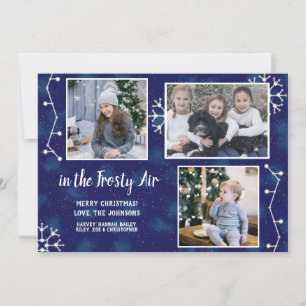 Kerstconstellatie Familie Foto Collage Blue Feestdagenkaart