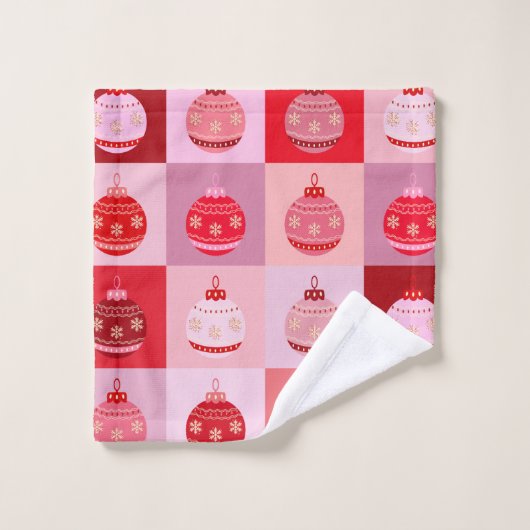 Kerstcontrole - Roze en rode geruite Ornamenten Bad Handdoek (Wasdoekje)