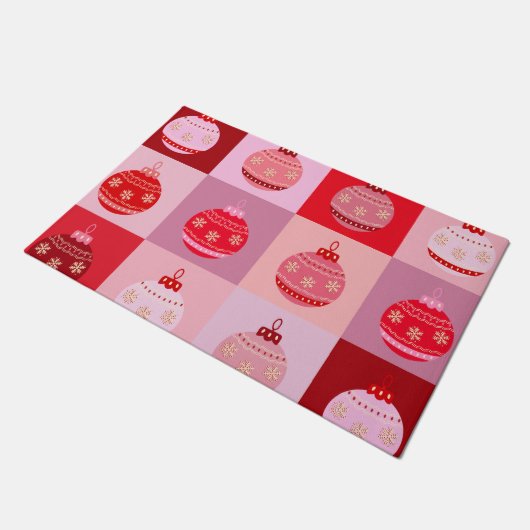 Kerstcontrole - Roze en rode geruite Ornamenten Deurmat (Schuin)