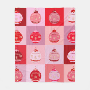 Kerstcontrole - Roze en rode geruite Ornamenten Fleece Deken