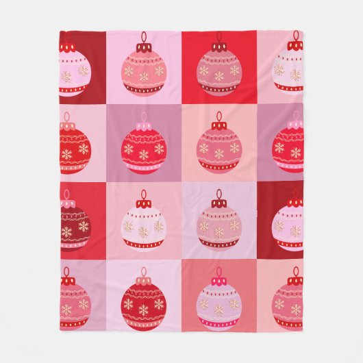 Kerstcontrole - Roze en rode geruite Ornamenten Fleece Deken (Voorkant)
