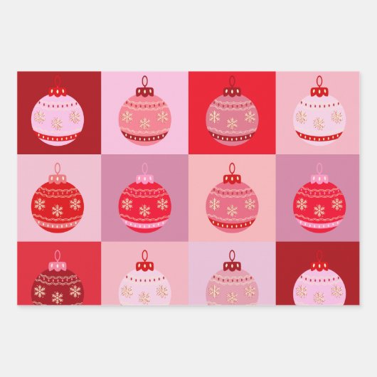 Kerstcontrole - Roze en rode geruite Ornamenten Inpakpapier Vel (Voorkant 3)