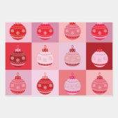 Kerstcontrole - Roze en rode geruite Ornamenten Inpakpapier Vel (Voorkant 2)