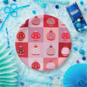 Kerstcontrole - Roze en rode geruite Ornamenten Papieren Bordje (Feest)