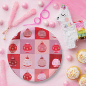 Kerstcontrole - Roze en rode geruite Ornamenten Papieren Bordje (Feest)