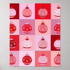 Kerstcontrole - Roze en rode geruite Ornamenten Poster