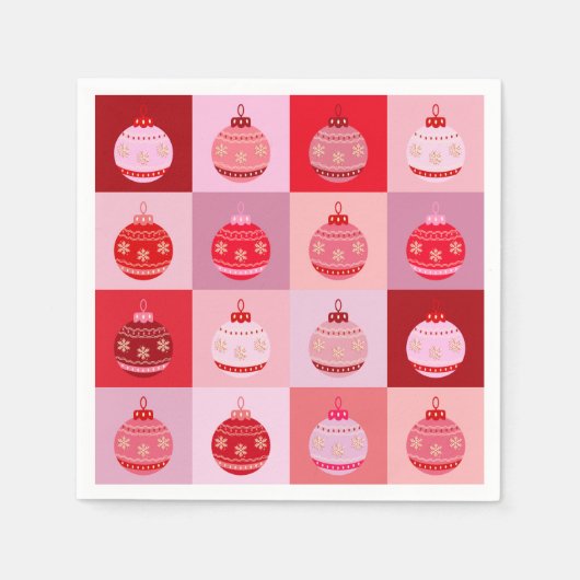 Kerstcontrole - Roze en rode geruite Ornamenten Servet (Voorkant)