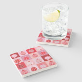 Kerstcontrole - Roze en rode geruite Ornamenten Stenen Onderzetter (Zijkant)