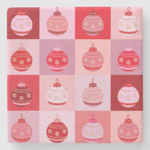 Kerstcontrole - Roze en rode geruite Ornamenten Stenen Onderzetter
