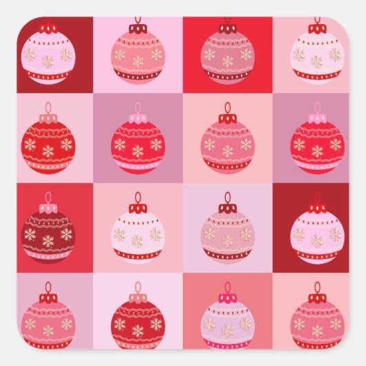 Kerstcontrole - Roze en rode geruite Ornamenten Vierkante Sticker (Voorkant)