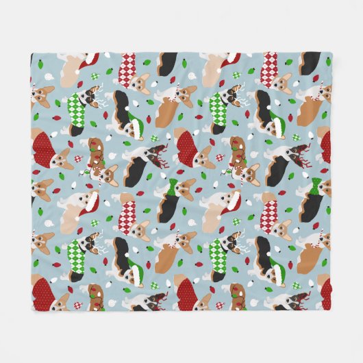 Kerstcorgi Dogs Fleece Blanket Deken (Voorkant (Horizontaal))