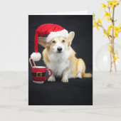 Kerstcorgi in muts met beker en snoepriet kaart (Gele Bloem)