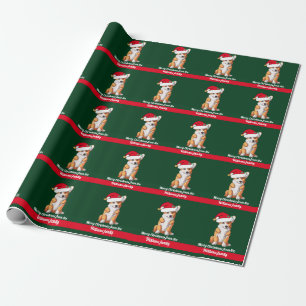 Kerstcorgi in Santa Hat Cute Custom Green Cadeaupapier