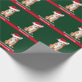 Kerstcorgi in Santa Hat Cute Custom Green Cadeaupapier (Hoek)