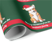 Kerstcorgi in Santa Hat Cute Custom Green Cadeaupapier (Rol Hoek)