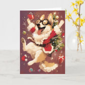 Kerstcorgi Kaart (Gele Bloem)