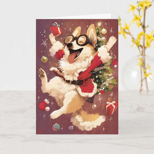 Kerstcorgi Kaart (Gele Bloem)