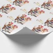 Kerstcorgi met rendiergewei cadeaupapier (Hoek)