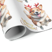 Kerstcorgi met rendiergewei cadeaupapier (Rol Hoek)