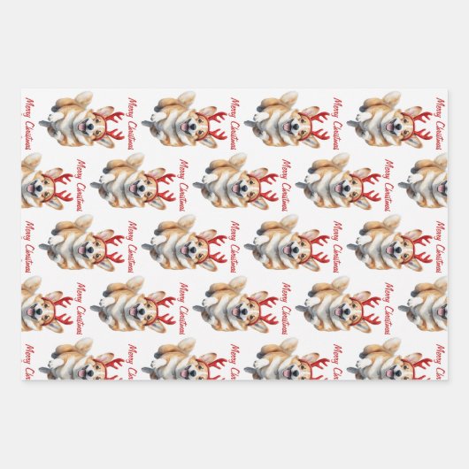 Kerstcorgi met rendiergewei inpakpapier vel (Voorkant)