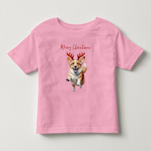 Kerstcorgi met rendiergewei kinder shirts (Voorkant)