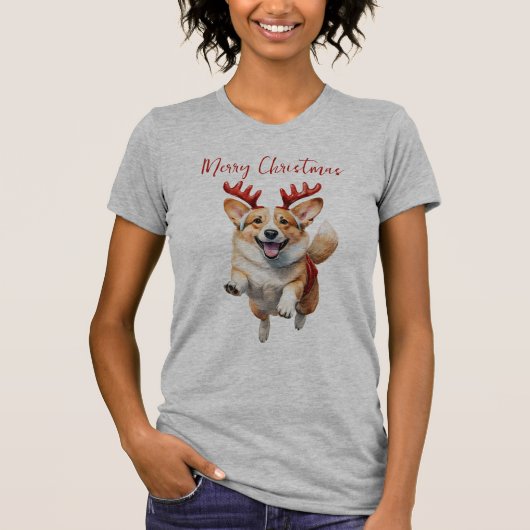 Kerstcorgi met rendiergewei t-shirt (Voorkant)
