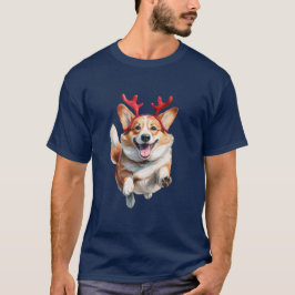Kerstcorgi met rendiergewei t-shirt