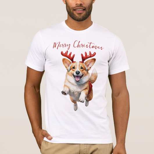 Kerstcorgi met rendiergewei t-shirt (Voorkant)