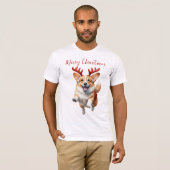 Kerstcorgi met rendiergewei t-shirt (Voorkant volledig)