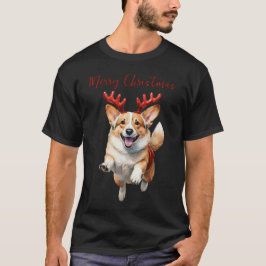 Kerstcorgi met rendiergewei t-shirt