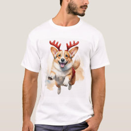 Kerstcorgi met rendiergewei t-shirt