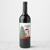 Kerstcorgi met Tail Santa Hat Custom Gift Wijn Etiket (Voorkant)