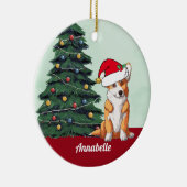 Kerstcorgi met Tail Santa Hat gepersonaliseerd Keramisch Ornament (Rechts)