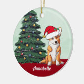 Kerstcorgi met Tail Santa Hat gepersonaliseerd Keramisch Ornament (Links)