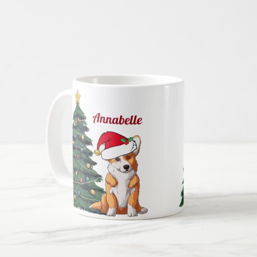 Kerstcorgi met Tail Santa Hat gepersonaliseerd Koffiemok (Voorkant links)