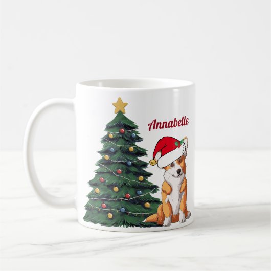 Kerstcorgi met Tail Santa Hat gepersonaliseerd Koffiemok (Links)