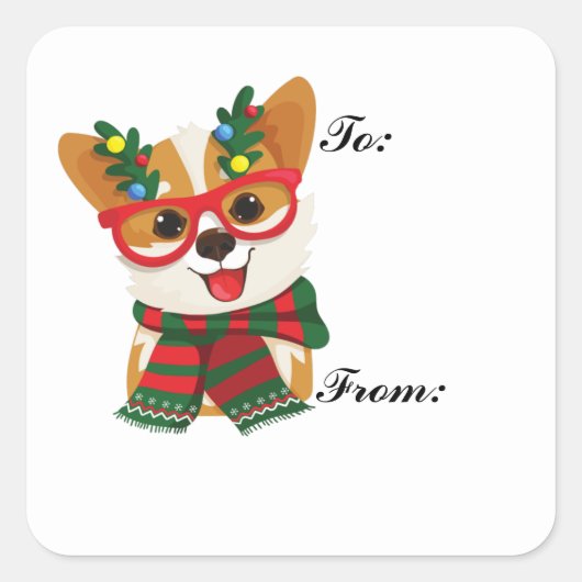 Kerstcorgi naar en van cadeaulabels vierkante sticker (Voorkant)