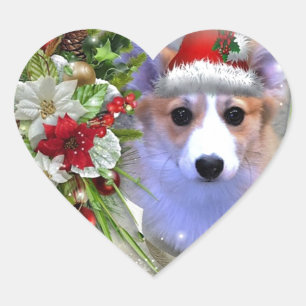 Kerstcorgi Puppy in wit Lijst Hart Sticker